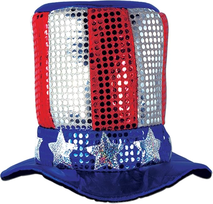 Beistle Glitz N’ Gleam Uncle Sam Top Hat, Independence Day, Memorial Day, Patriotic Stars & Stripes Novelty Photo Prop