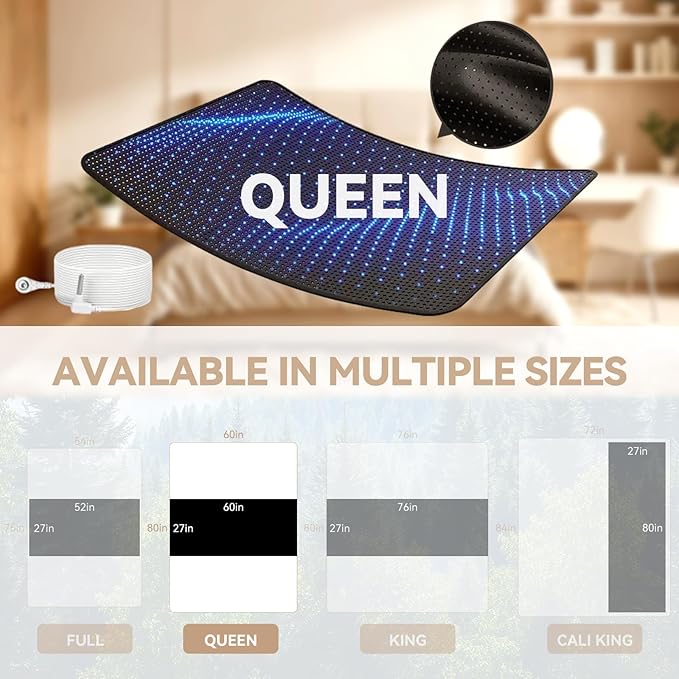 earthzhenxin Grounding Sheets, Grounding Mat for Bed, Improve Sleep Quality, Relieve Stress, Anti-Static Mat Suitable on Bed (Black, Queen - 60"x27")