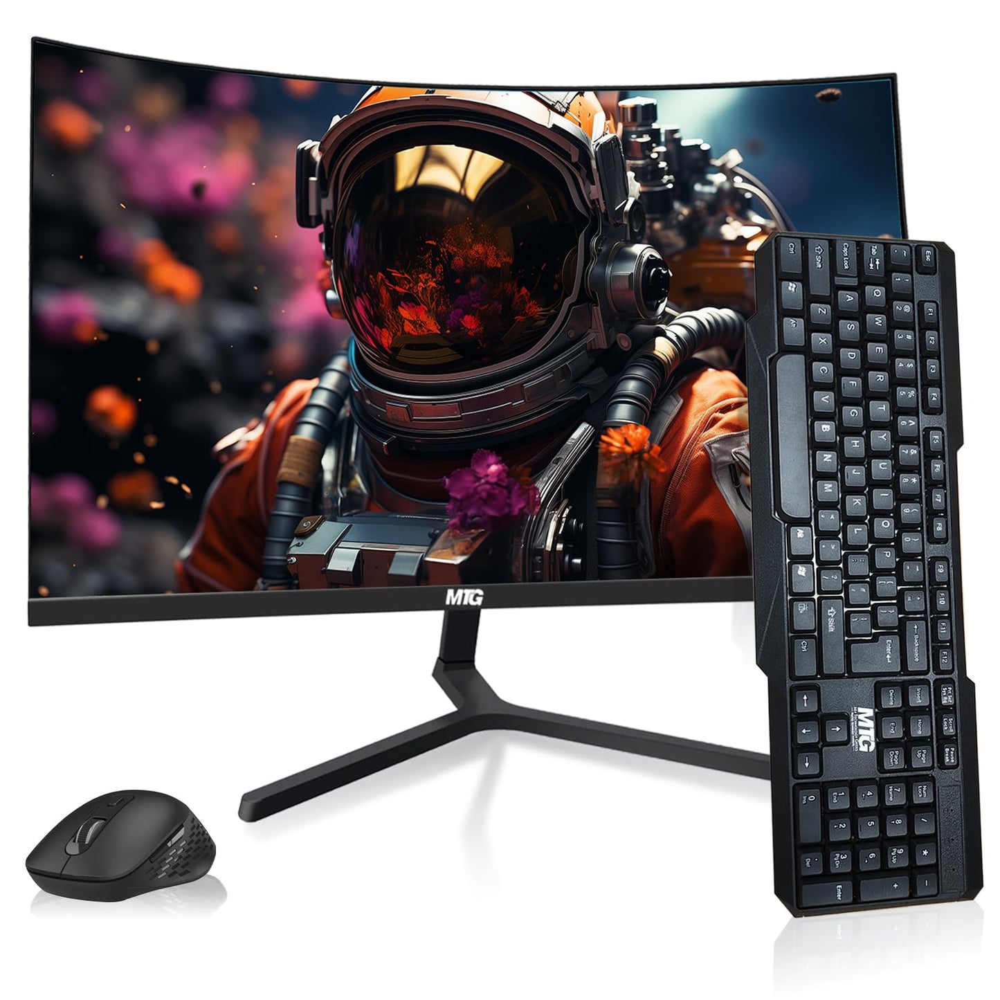 MTG 24" Curved Monitor Full HD 1080P Frameless Screen, HDMI DP USB Audio, Low Motion Blur, VESA Mount, Wireless Keyboard Mouse Combo, Computer Monitor for Gaming, Home and Office
