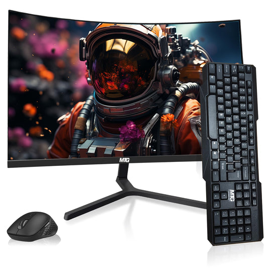 MTG 24" Curved Monitor Full HD 1080P Frameless Screen, HDMI DP USB Audio, Low Motion Blur, VESA Mount, Wireless Keyboard Mouse Combo, Computer Monitor for Gaming, Home and Office