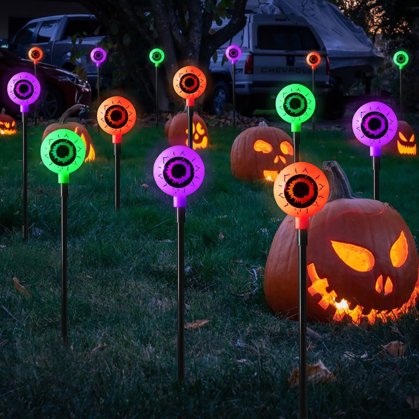 Outdoor Halloween Decorations Set of 6 Solar Garden Lights, Scary Eyeball Solar Landscape Pathway Stake Lights, 8 Modes Waterproof for Halloween Party Home Yard Patio Decorations