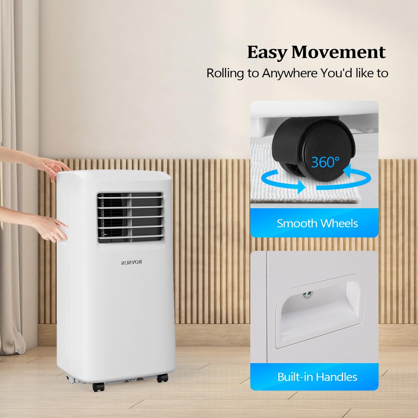 ROVSUN WiFi Enabled Smart 9000 BTU Portable Air Conditioner with Remote & APP Control, 3-in-1 Cooler, Dehumidifier & Fan, Powerful Room Mobile AC Unit with Rolling Wheels & Easy Installation Kit