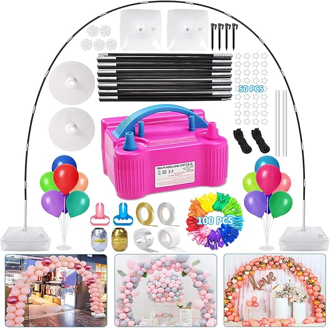 Balloon Arch Kit and Balloon Pump Electric, 10ft Wide Adjustable Balloon Arch Stand With 100Balloons 2Balloon Stands For W...