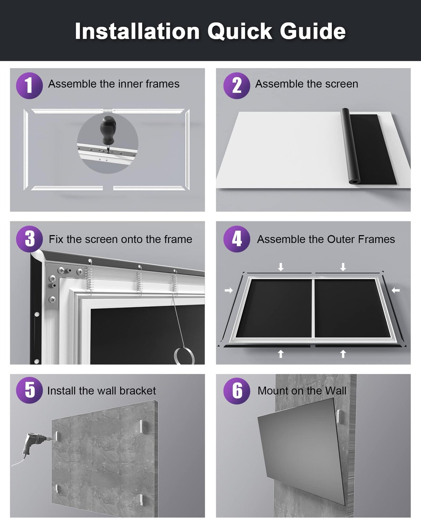 AWOL VISION 135-inch Projector Screen Fixed Frame, 1.3 dB Peak Gain, The Perfect Combo with LTV-2500, 80% Picture Quality Improved, 4K / 8K Ultra HD, Active 3D Wall Mount Projector Screen, MW-135