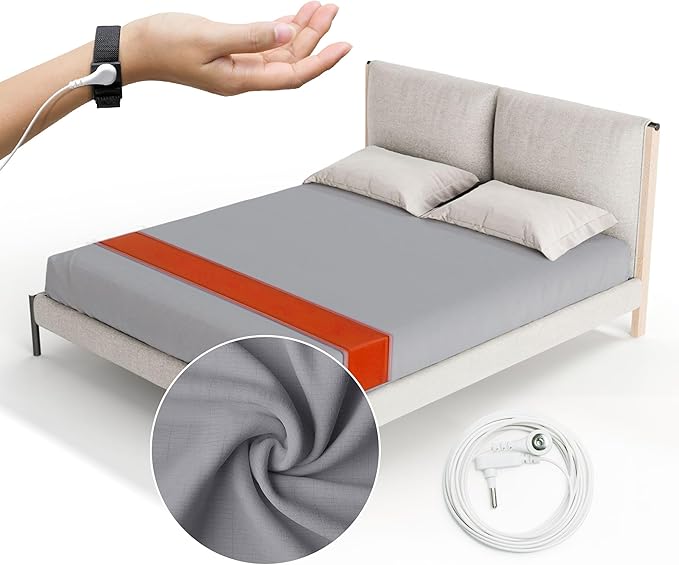 Tier One Home Fitted Grounding Sheets for Earthing, 5% Silver Fiber + 95% Certified Organic Cotton for Better Sleep and Pain Relief. Deep Pockets. Includes Grounding Wristband & Cords (Full)
