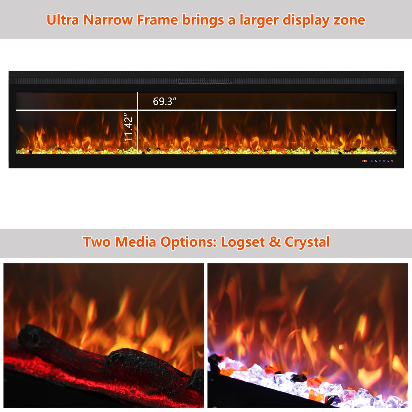 Oxhark Flame Linear Smart WiFi Electric Fireplace 72 Inch, APP & Touch Screen & Remote Control, 169 Realistic Flame Color Combinations, Timer & Thermostat Fireplace Heater,1500W