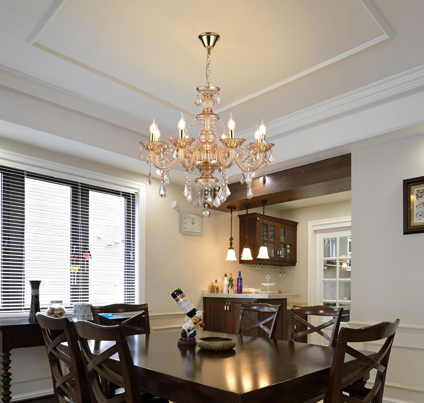 Vimatto 8-Light Amber Crystal Chandelier, K9 Crystal Modern Luxurious Crystal Candle Pendant Light, Luxury Crystal Ceiling Light Fixtures for Living Room, Kitchen, Dining Room (8 Lights)