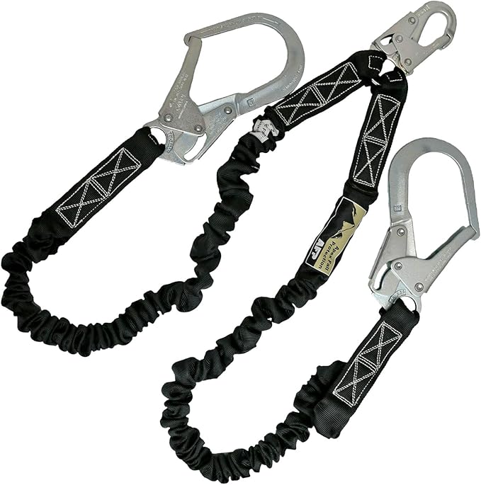 AFP 6FT Double Leg Internal Shock Absorbing Safety Fall Protection Lanyard with Dual Pelican Rebar & Snap Hook | Heavy-Dut...