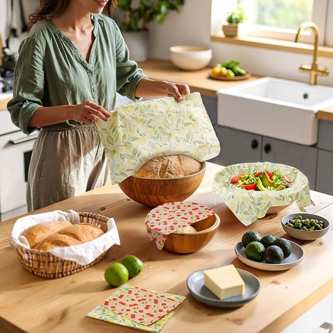 Beeswax Wraps for Food, 9 Pack Reusable Bees Wax Wraps, Zero Waste, Food Storage Beeswax Paper, Sustainable Wax Paper(1XL+3M+5S) Food Wrap, Sandwich Wrap & Bowl Covers