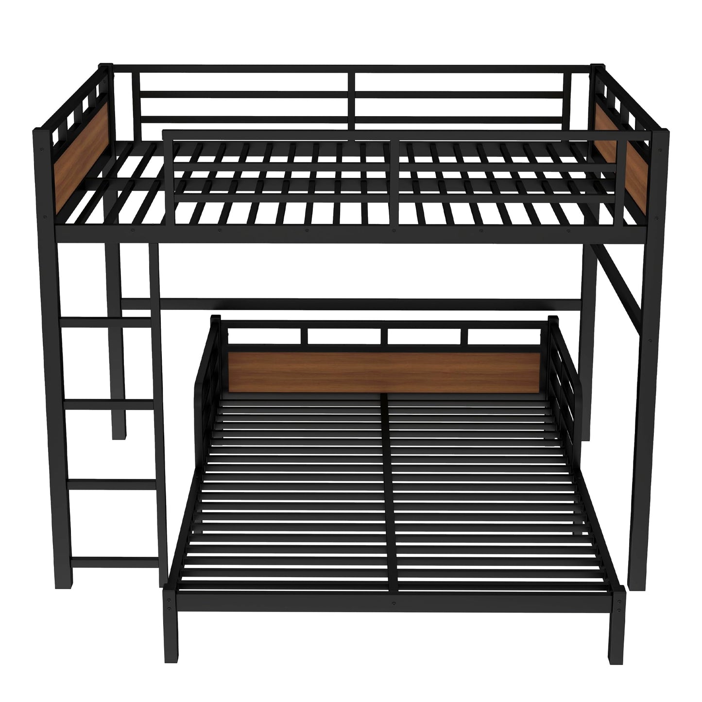 Bellemave Queen Over Queen Bunk Bed, Separable Bunk Beds for Kids & Adults, Converts to Loft Bed and Platform Bed, Heavy Duty Metal Bunkbed with Guardrails, No Box Spring Needed, Walnut