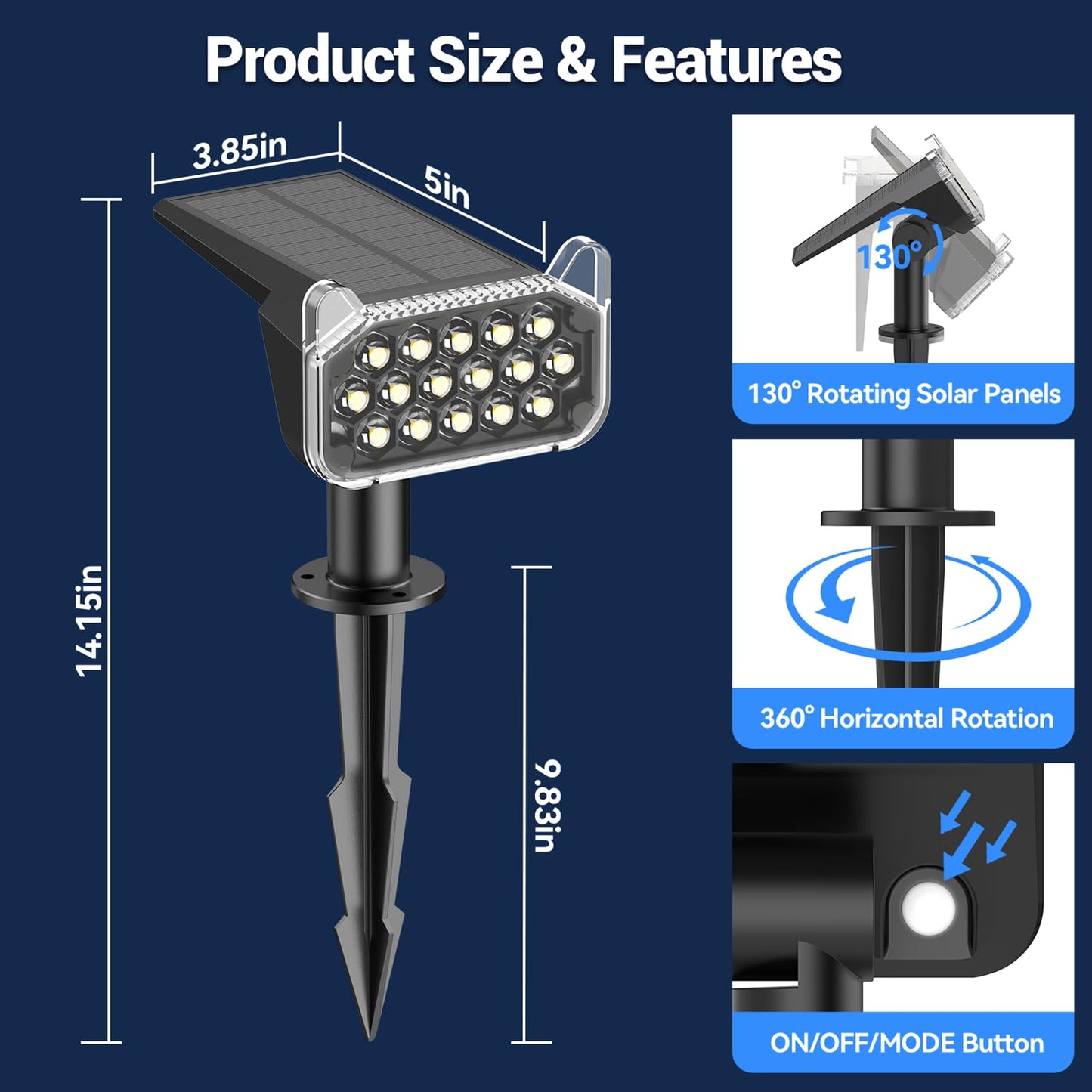WdtPro Solar Lights Outdoor Waterproof 6 Pack, 1000LM Bright Solar Spot Lights Outdoor with Extra-Large LEDs, 3 Modes Landscape Spotlights, Solar Powered Light for Yard Flag Garden, Cool White