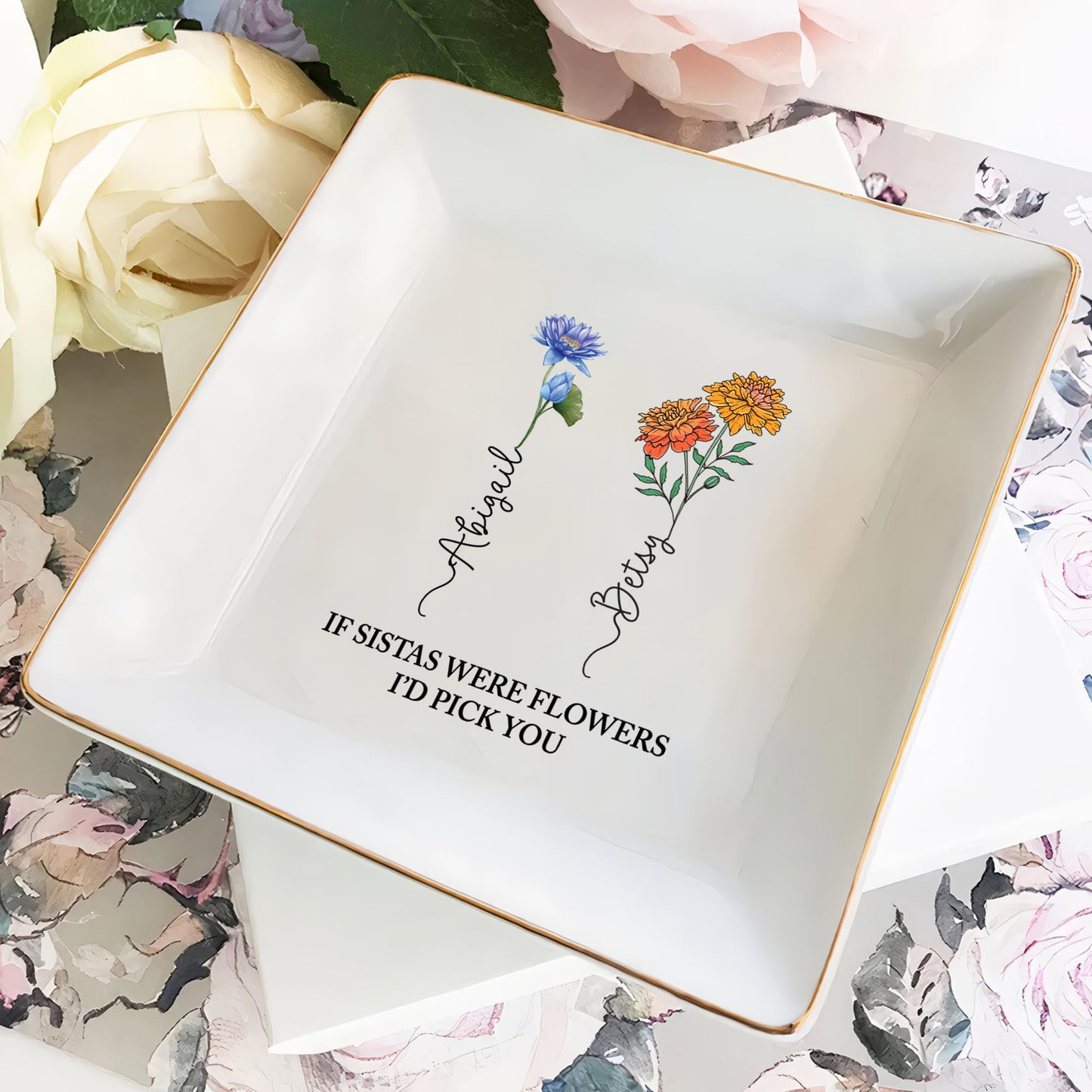 HCRSEVENUS Personalized Jewelry Dish - If Friends Were Flowers, I'd Pick You - Best Friend Birthday Gifts, BFF, Friendship Gift for Women