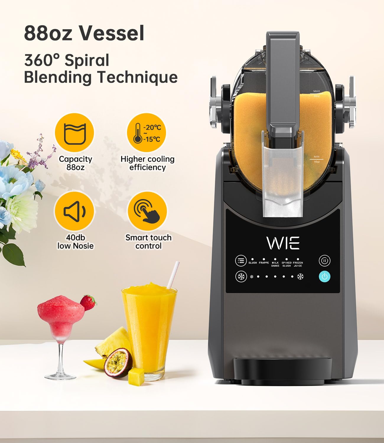 WIE Slushie Machine for Home, 88oz Slushy Machine No Ice Needed with 5 Presets, Shaved Ice Machine Self-Cleaning, Frozen Drink & Smoothie Maker Machine for Margaritas, Frappés, Cocktails & More