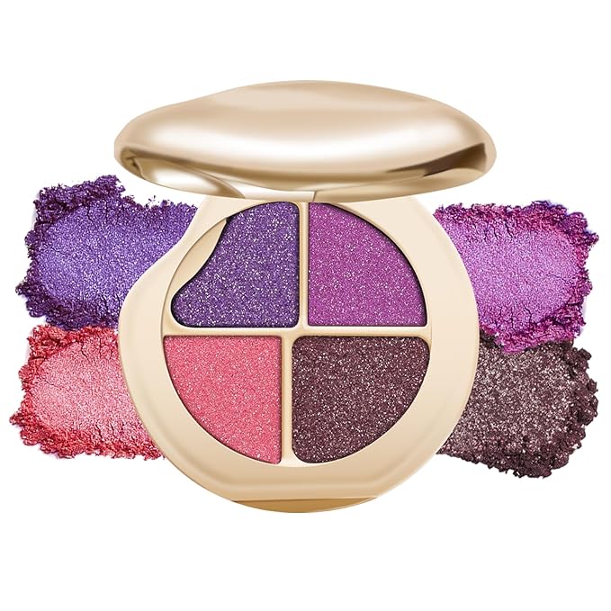 KYDA 4 Colors Eyeshadow Palette, Neutral Brown Matte Eyeshadow, Pearl Metallic Glitter Mini Makeup Palette, High Pigmented Eyes Shadow for Old Women, Pink Purple