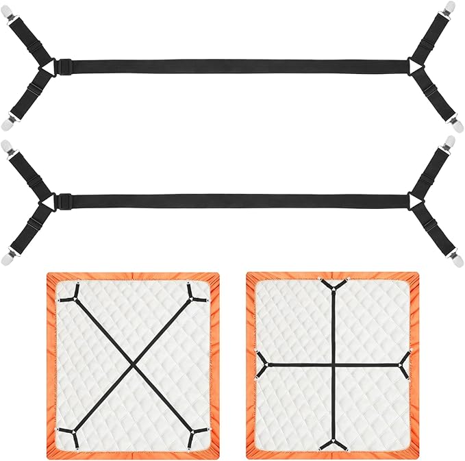 Bed Sheet Holder Straps, 2Pcs Elastic Adjustable Bed Sheet Grippers,Fitted Sheet Holder Keep Sheets in Place, Enhance Sleep Experience, Black