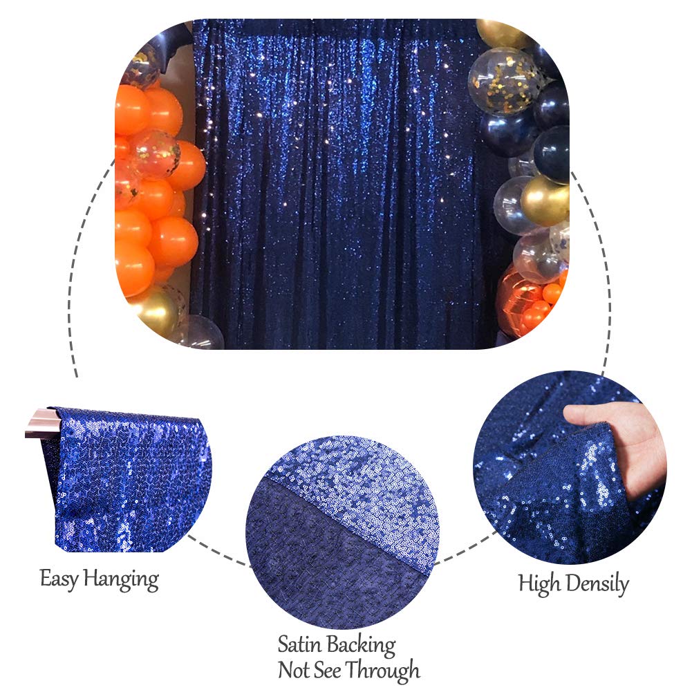 SquarePie Sequin Backdrop Curtain Not See Through Thick Background for Party 5FT x 7FT Navy Blue
