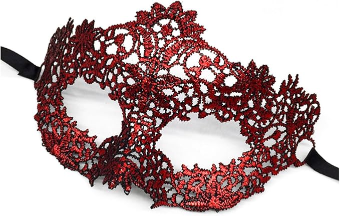 partyfareast Sexy Lace Hollow Masquerade Mask for Women Girls (Flower) Red