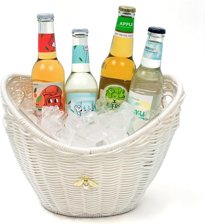 Lexenic Ice Bucket with Handle Hole, Woven and Acrylic Double Layer Basket Design, 4L Champagne Wine Ice Bucket for Cockta...