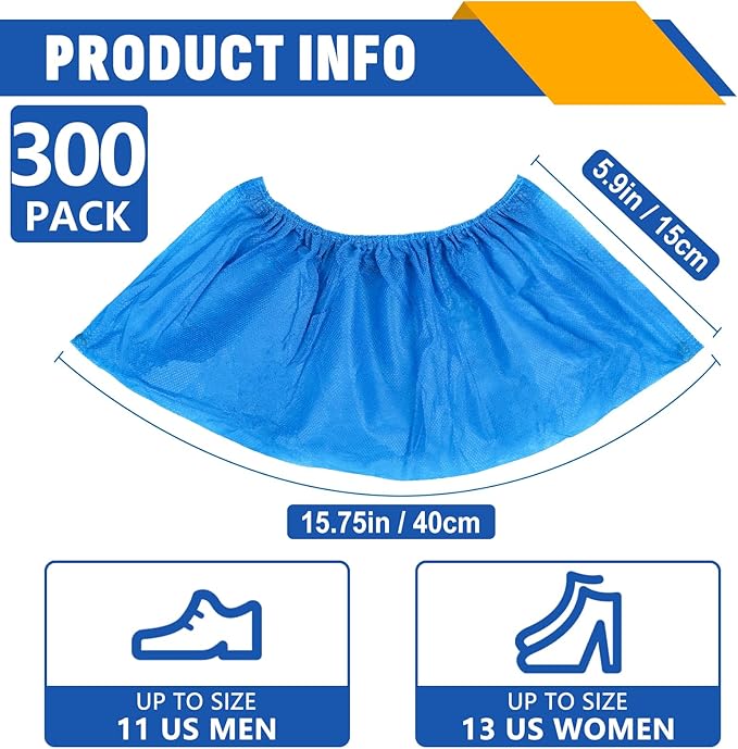 300 Pack(150 Pairs) Shoe Covers Disposable, Non-woven Fabric Shoes Covers for Indoor, Blue Durable & Reusable Disposable Boot & Shoe Covers, Larger Size Fits Various Shoes