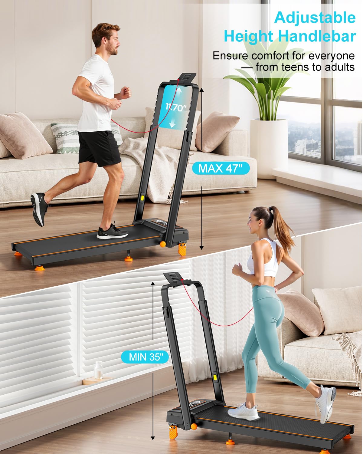 Rayspace Walking Pad with 12% Incline/Adjustable Height, Upgraded 3.5HP Walking Pad with Handle Bar, 4 in 1 Foldable Under Desk Treadmill, Electric Portable Treadmills for Home 350LBS, LED Display