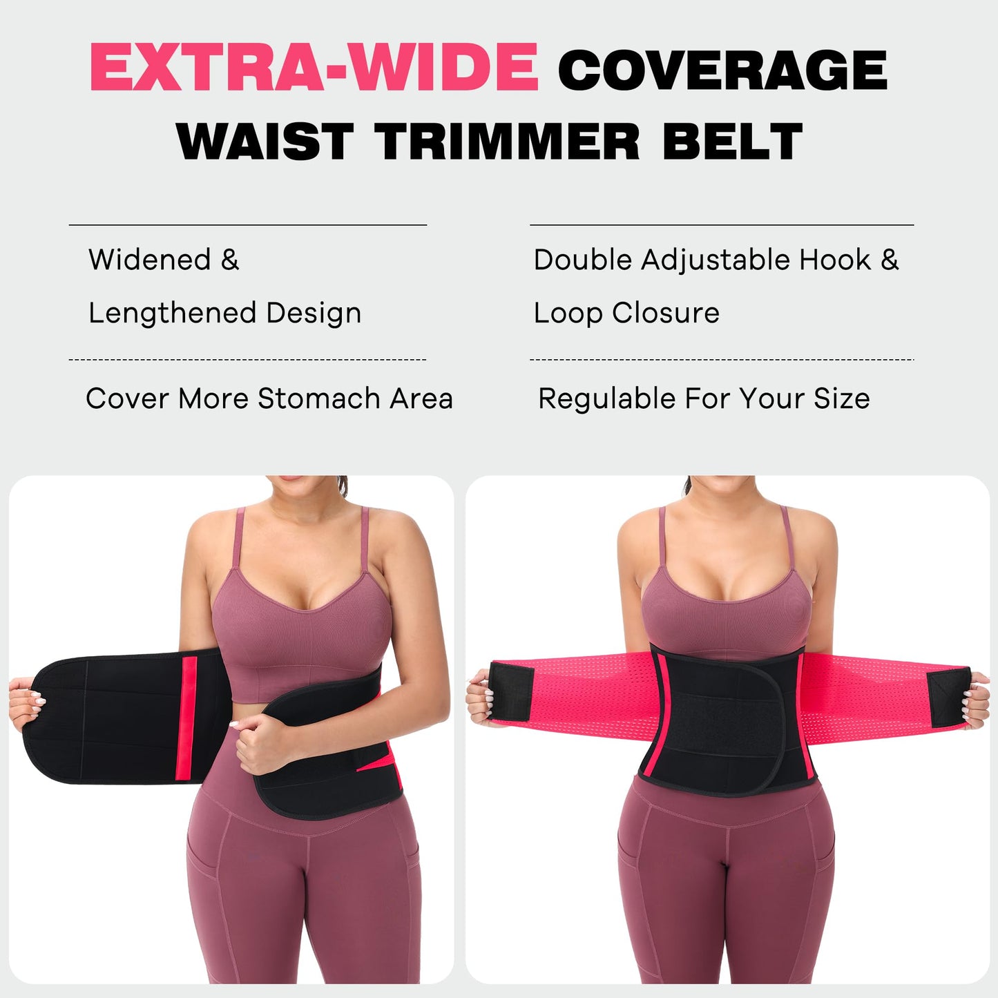 VENUZOR Waist Trainer Belt for Women - Waist Cincher Trimmer - Slimming Body Shaper Belt - Sport Girdle Belt (UP Graded)(Hot Pink,X-Large)