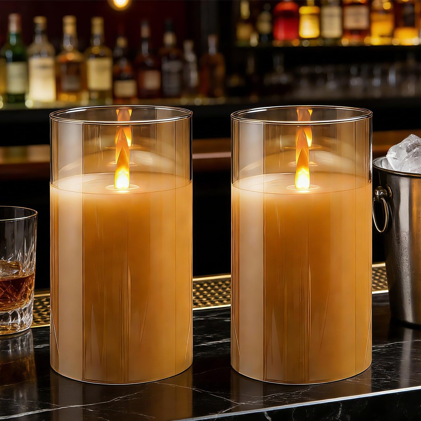 haitanghua 2 - Pack 6" Golden Rechargeable Flameless Pillar Candles with Remote & Timers，USB-Rechargeable Realistic Flickering Candles Real Wax - Ideal for Wedding & Festival Home Decoration