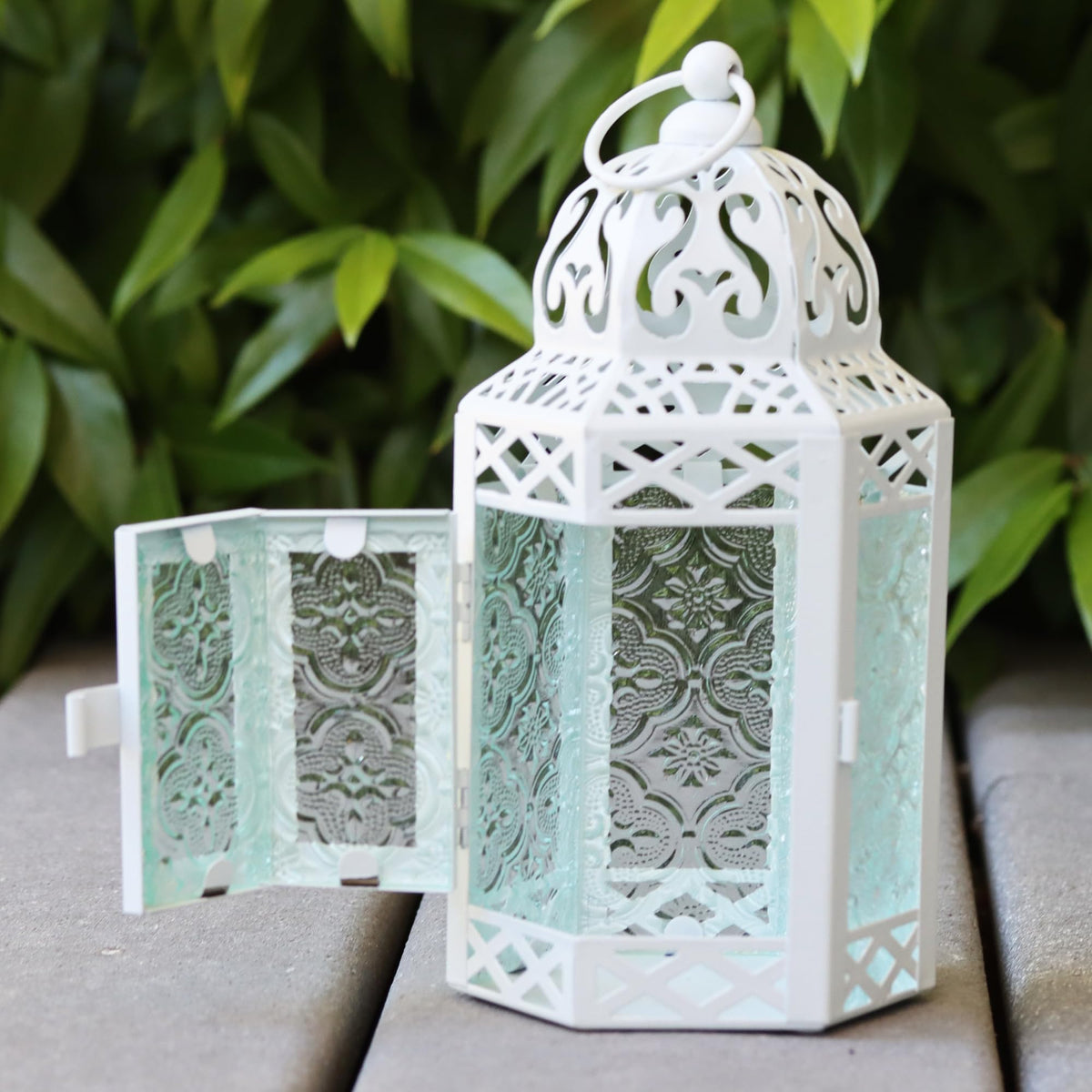 VELA LANTERNS 8.5" Small White Metal Decorative Moroccan Lantern Candle Holder Lamp - Indoor/Outdoor, Home Decor, Patio, Weddings, Ramadan Decor