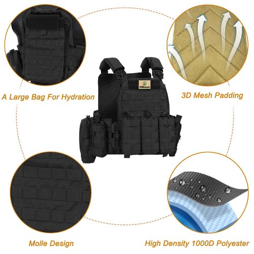 Cilbmua Tactical Vest Quick Release for Men Outdoor Molle Airsoft Vests Adjustable Breathable Weighted Gear for CS/Training (Black)