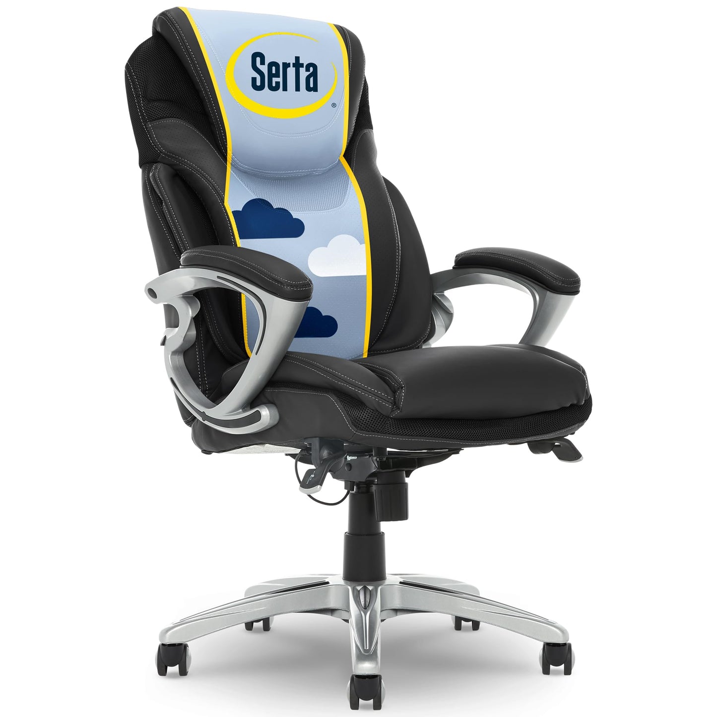 Serta Bryce Executive Office Chair - Ergonomic Computer DeskChair with Lumbar Technology - Adjustable Height - Memory Foam Body Pillows - 360° Swivel Rolling Base - Bonded Leather - Black