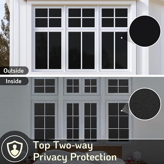 LUTE Blackout Window Film, Sun Light Blocking Frosted Privacy Cling for Glass, Darkening Window Tint for Day Sleep Black Out Shades, UV Blocking Static Cling Blackout Cover, 35.4" x 157.4"