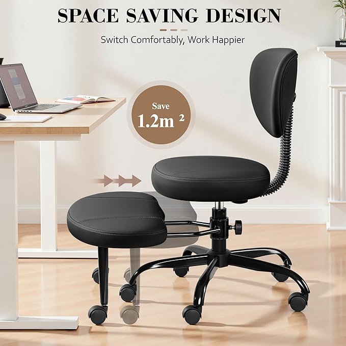 Ergonomic Cross Legged Office Chair with Wheels - Adjustable Height for Meditation, ADHD Desk & Yoga - Wide Criss Cross Design with Lumbar Support, Kneeling Chair - Jet Black