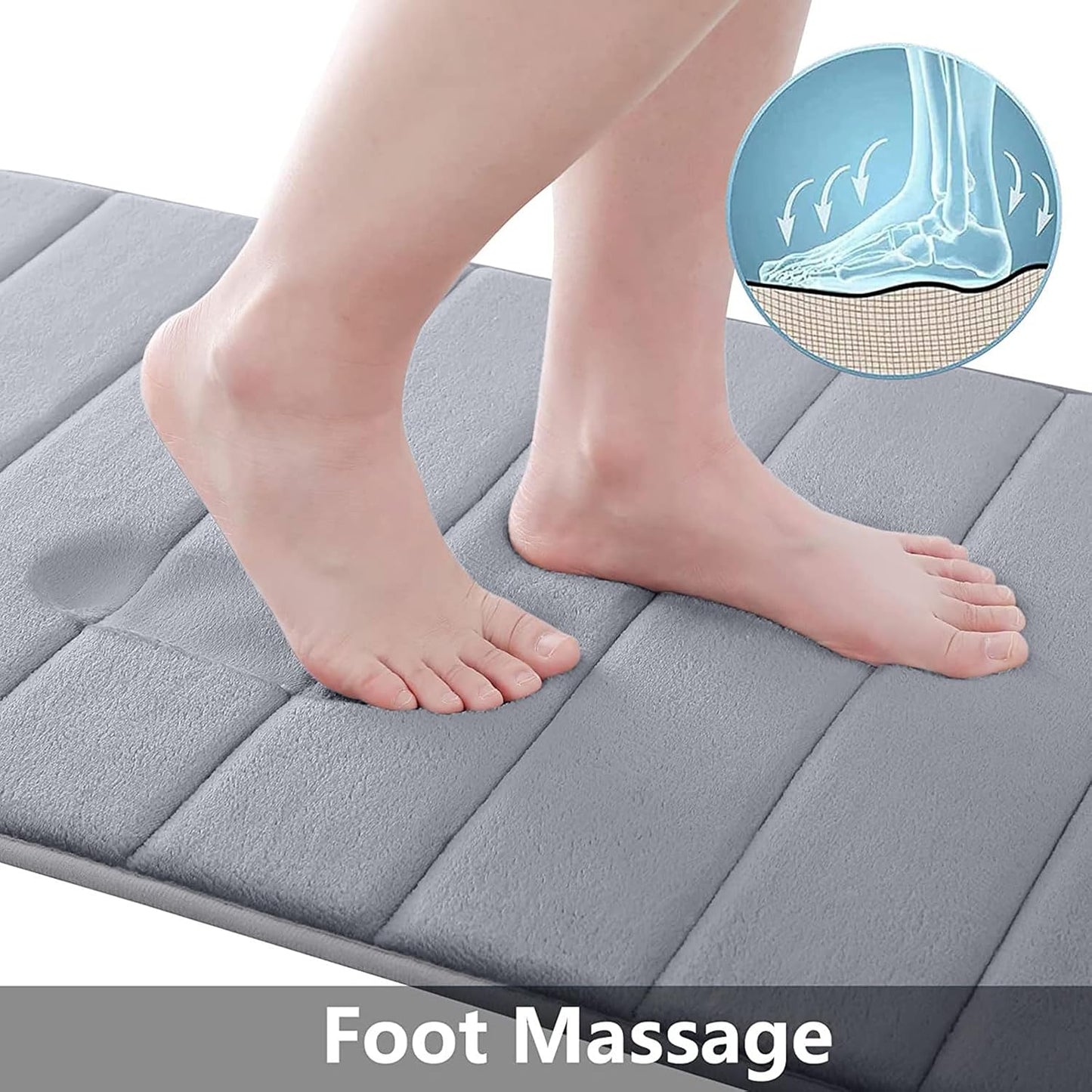 Buganda Memory Foam Bath Mat, 24" x 16", Ultra Soft and Non-Slip Bathroom Rugs, Water Absorbent and Machine Washable Bath Rug for Bathroom, Shower, and Tub, Medium Grey