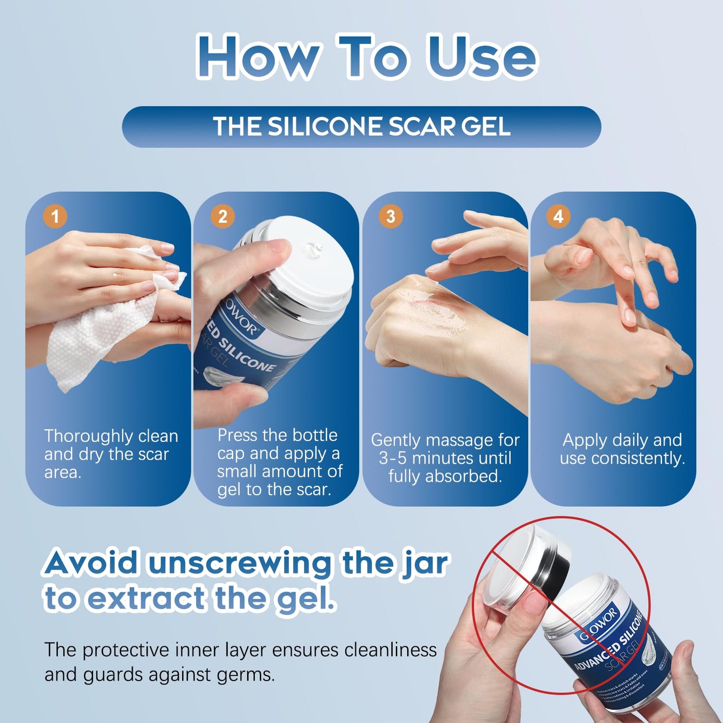 Advanced Silicone Scar Gel for Face & Body - Silicone Scar Cream for Old & New Scars, Reduces Appearance of Scars from Acne, Sur