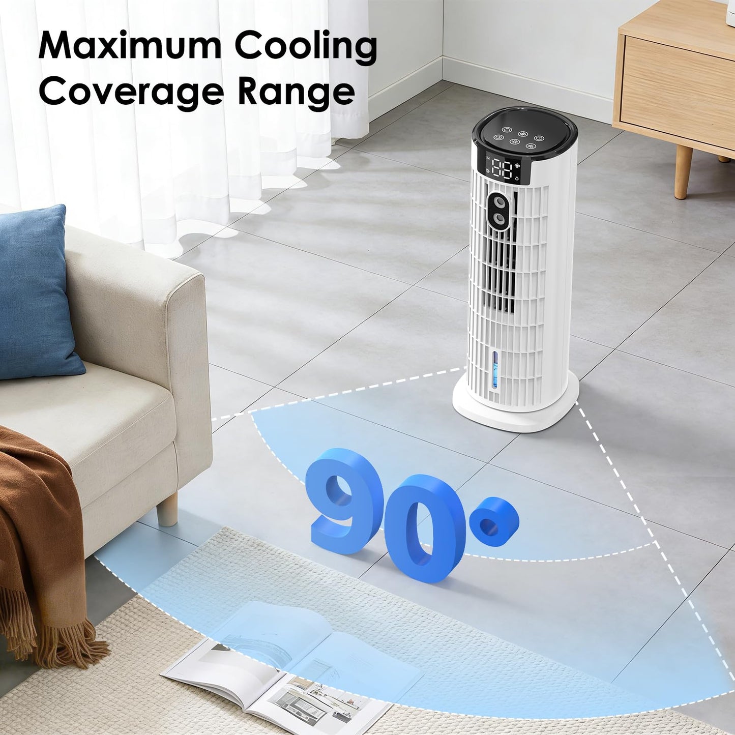 Portable Air Conditioners,2026 Upgraded DC Motor, 25ft/s High Velocity,1000ML Tower Fan with Remote,3 Wind Speeds&Turbo Mode,2 Mist,10H Timer,90° Oscillating Cooling fan for Home,Office(White)