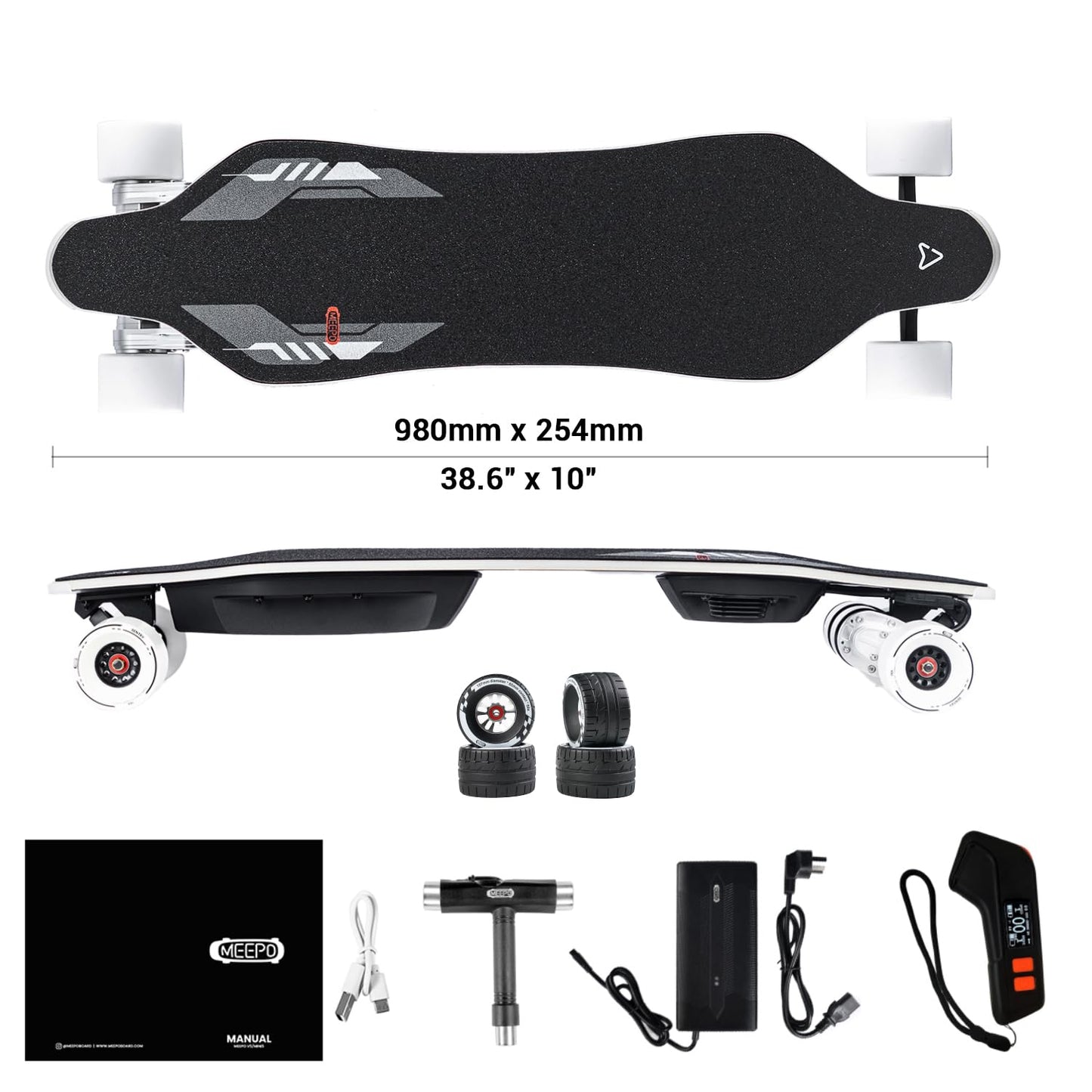 MEEPO Electric Longboard Skateboard with Remote for Adults, 34 MPH Top Speed, 30 Miles Long Range with 2800W*2 Gear Drive Motor, Bamboo & Fiberglass Deck, 330 LBS Max Load, Voyager X