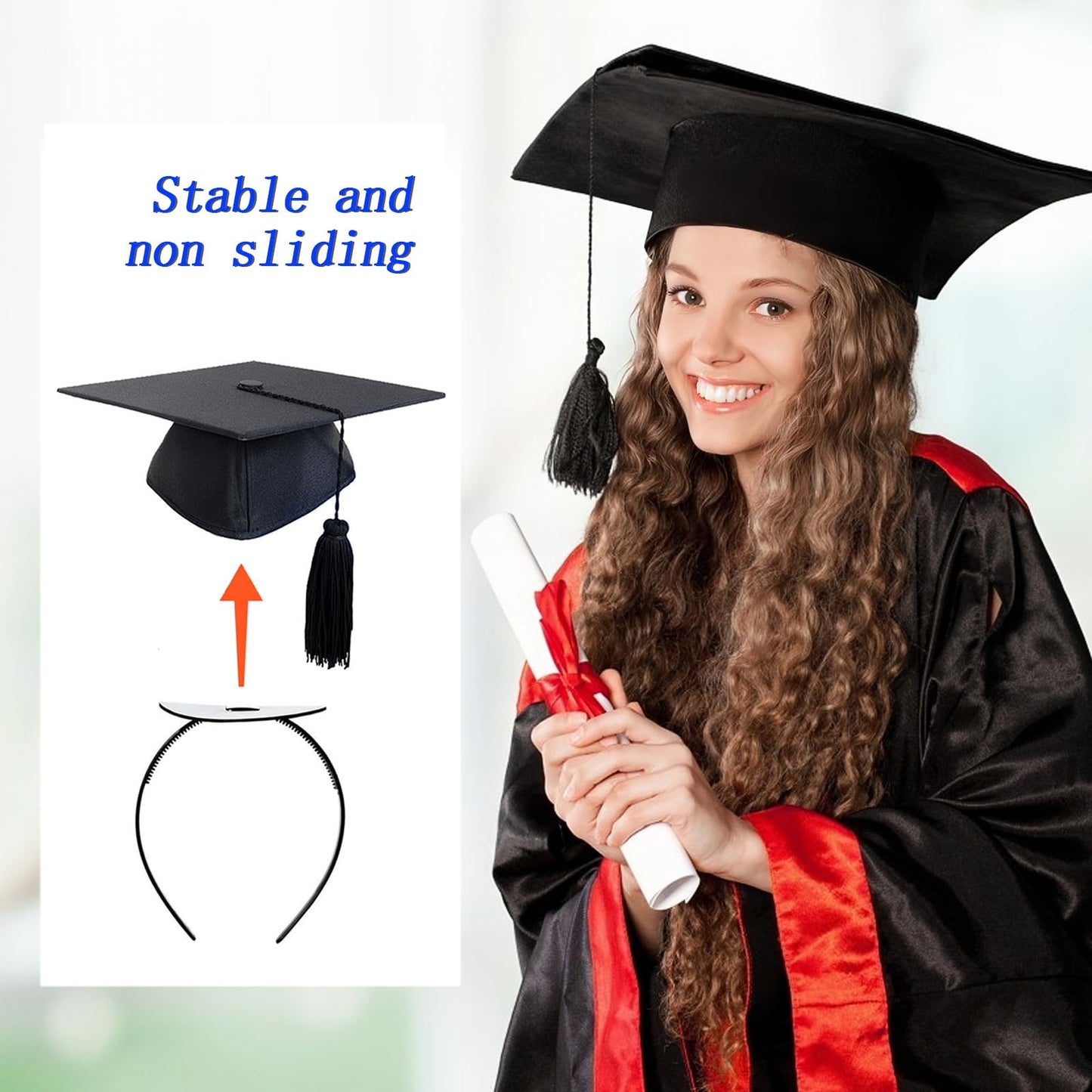 HAIMITI Hairband, Adjustable Black Graduation Cap Headband Insert, Simple and Practical Anti-Fall Hairband for Graduation Cap, P