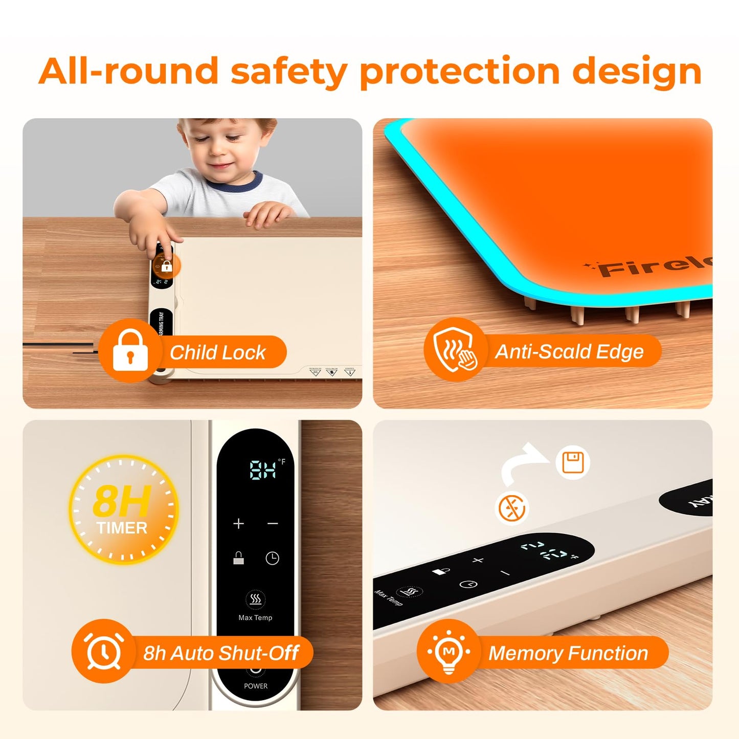 Firelex Food Warming Mat for Buffet, Silicone Food Warming Mat with Timer & 7-Temp Settings, 8s Fast Heat, keep food warm for Party, Events, home dinners, Thanksgiving & Christmas Gift, White