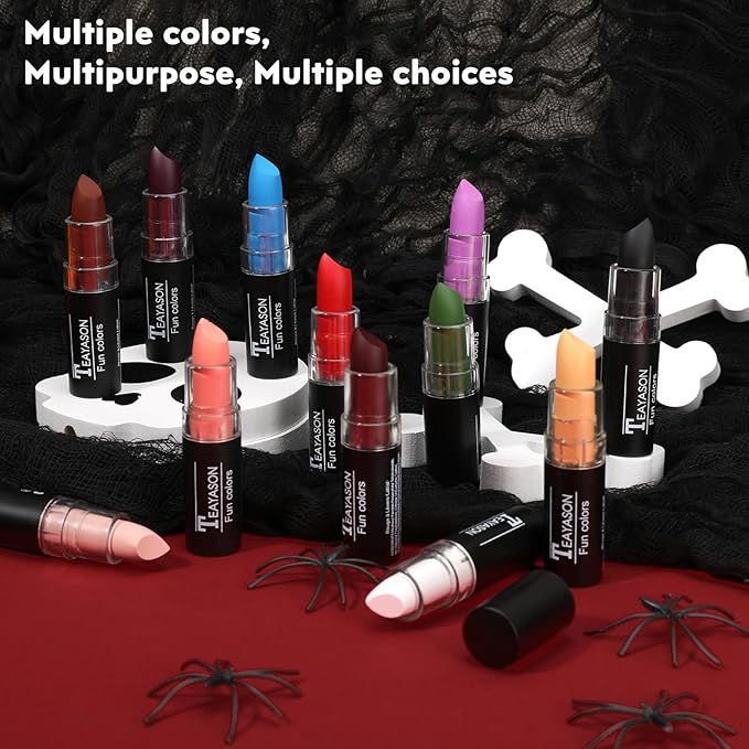 Purple Black Green Face Paint Halloween Makeup Kit, Matte Lipstick Set, Waterproof Body Paint Face Makeup for Halloween Ursula Witch Alien Frankenstein Zombie Clown Vampire Skeleton Skull Joker