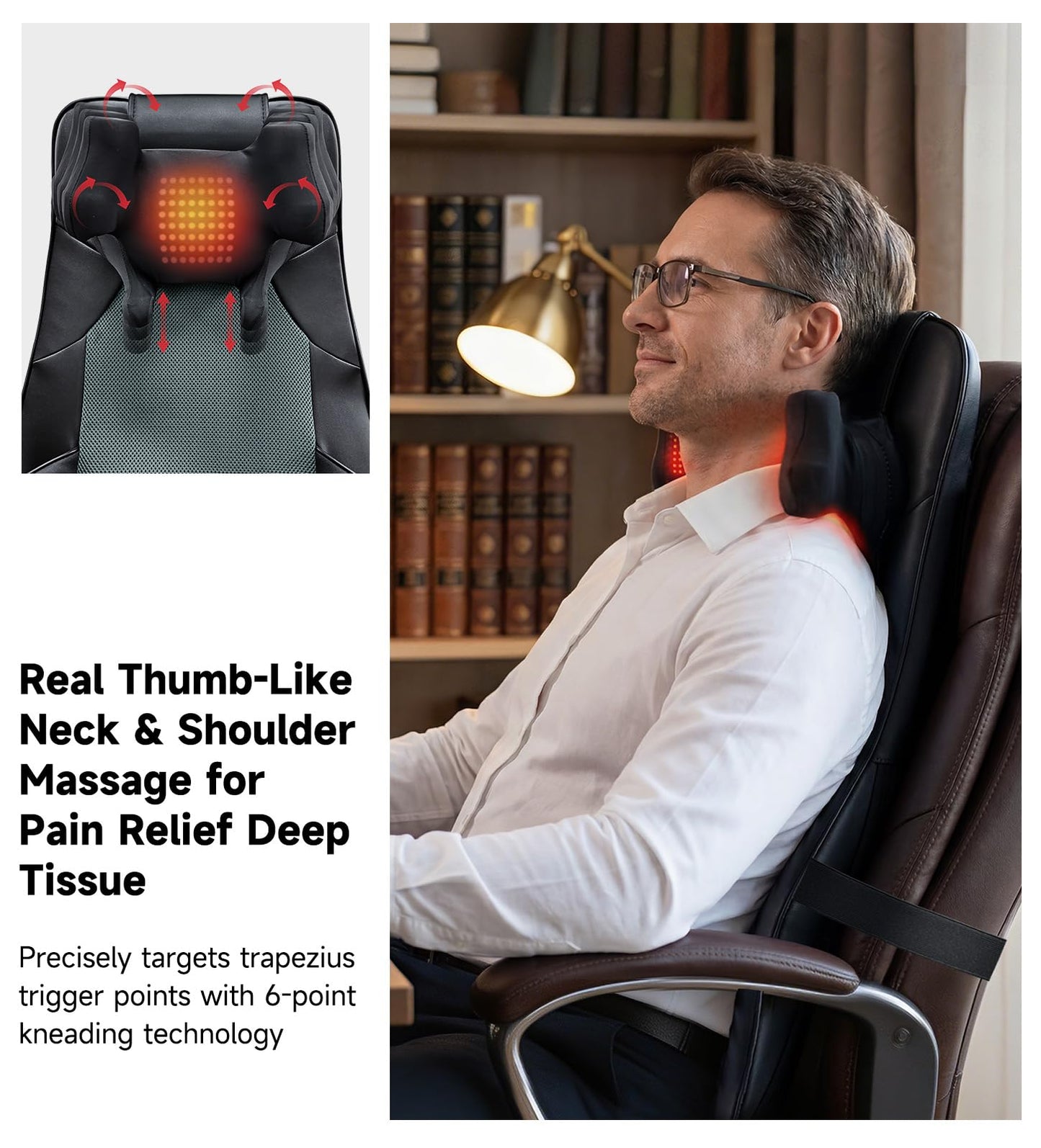 Shiatsu Neck and Back Massager for Chair with Heat, 2 Interchangeable Attachments Full Back Massage Pad Deep Tissue, Adjustable Height 3-Level Intensity for Office Home, Masajeador de Espalda, Black