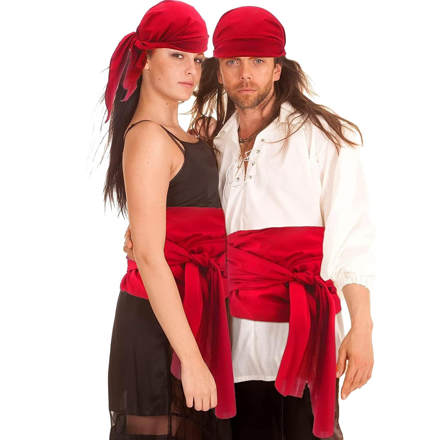 Vimilove 2 PCS Men Pirate Costume Accessories Set Women Pirate Hat Halloween Pirate Head Scarf Pirate Sash Belt Renaissance Accessories Cosplay (Red)