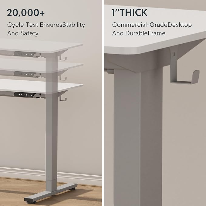 FLEXISPOT EN1 One-Piece Standing Desk with 1-Inch Thick Desktop, 48"x30" Electric Height Adjustable Desk for Home Office & Multi-Device Workstations, White(Silver Frame)