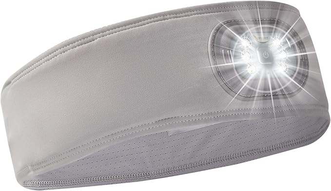 IVYWNT LED Sports Sweat Headband - Outdoor Headlamp Rechargeable with Reflective Visible for Men and Women, 3 Brightness H...