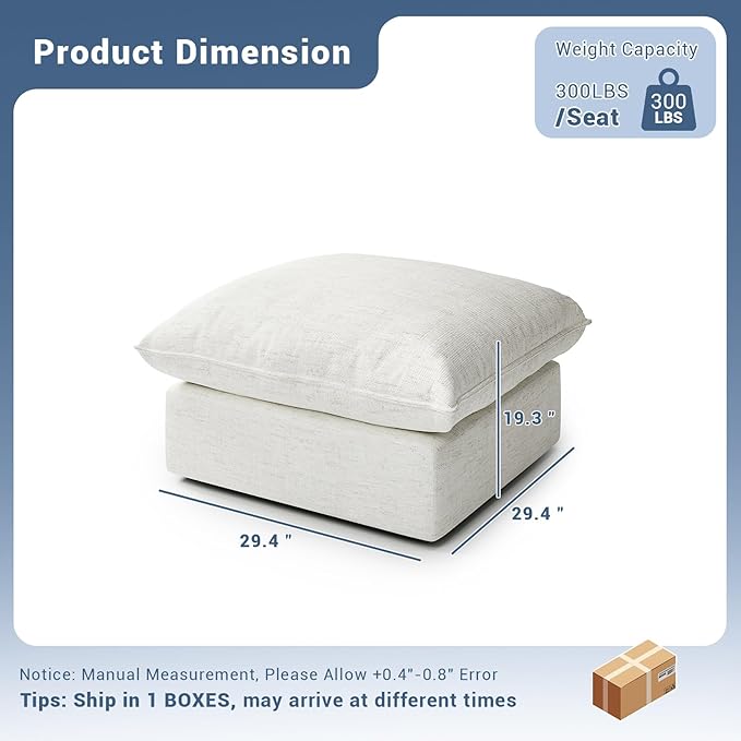 Lopzeho Cloud Movable Ottoman, Waterproof Down Filled Modular Sectional Sofa, High Backrest Sectional Couches for Living Room, Modern Modular Couch with Removable Cover, Cream White