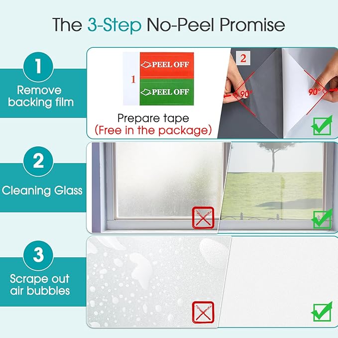 Coavas Window Privacy Film Frosted Glass Static Clings, Decorative Bathroom Door Privacy Film Day and Night, Heat UV Blocking Anti-Glare Frosting Stickers Renter Non-Adhesive, 45.2 x 314.9 Inch, White