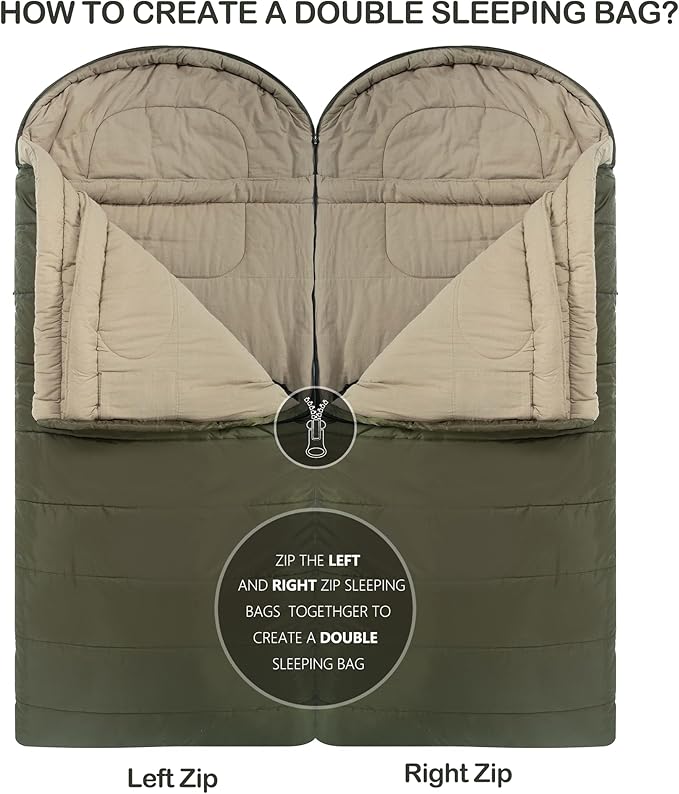 Cold Weather Sleeping Bag 100% Cotton Flannel XXL for Adults Big and Tall,Free Compression Sack