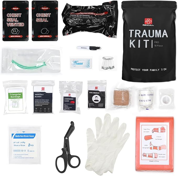 Trauma Kit, Compact IFAK Tactical Emergency Medical First Aid Kits Refill Supplies Survival Hemostatic Combat Wound Care D...