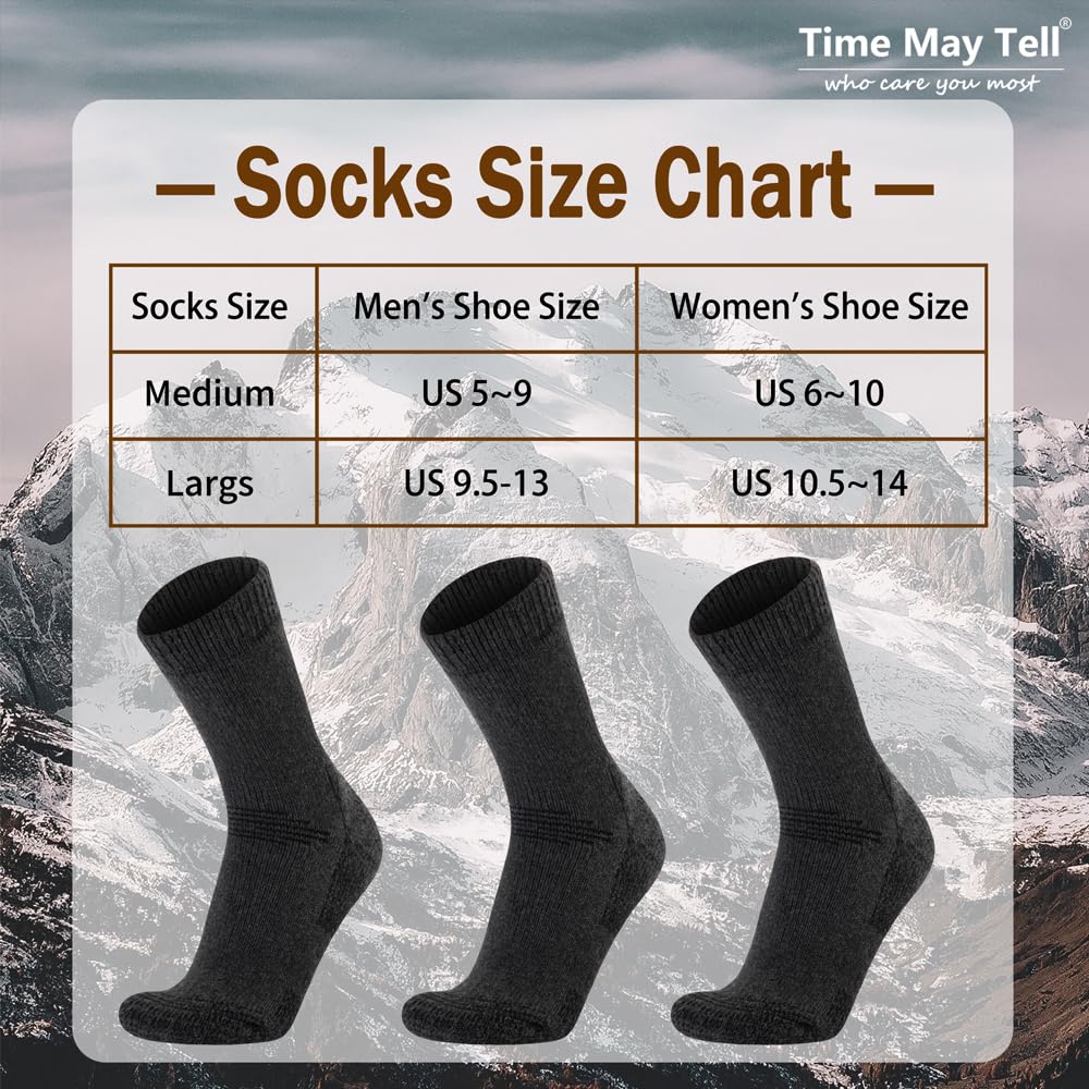 Time May Tell Mens and Womens Merino Wool Hiking Cushioning Socks For Outdoor Wool-Socks-For-Men 3 Pack (Dark gray(3 Pairs) US Size 9-13
