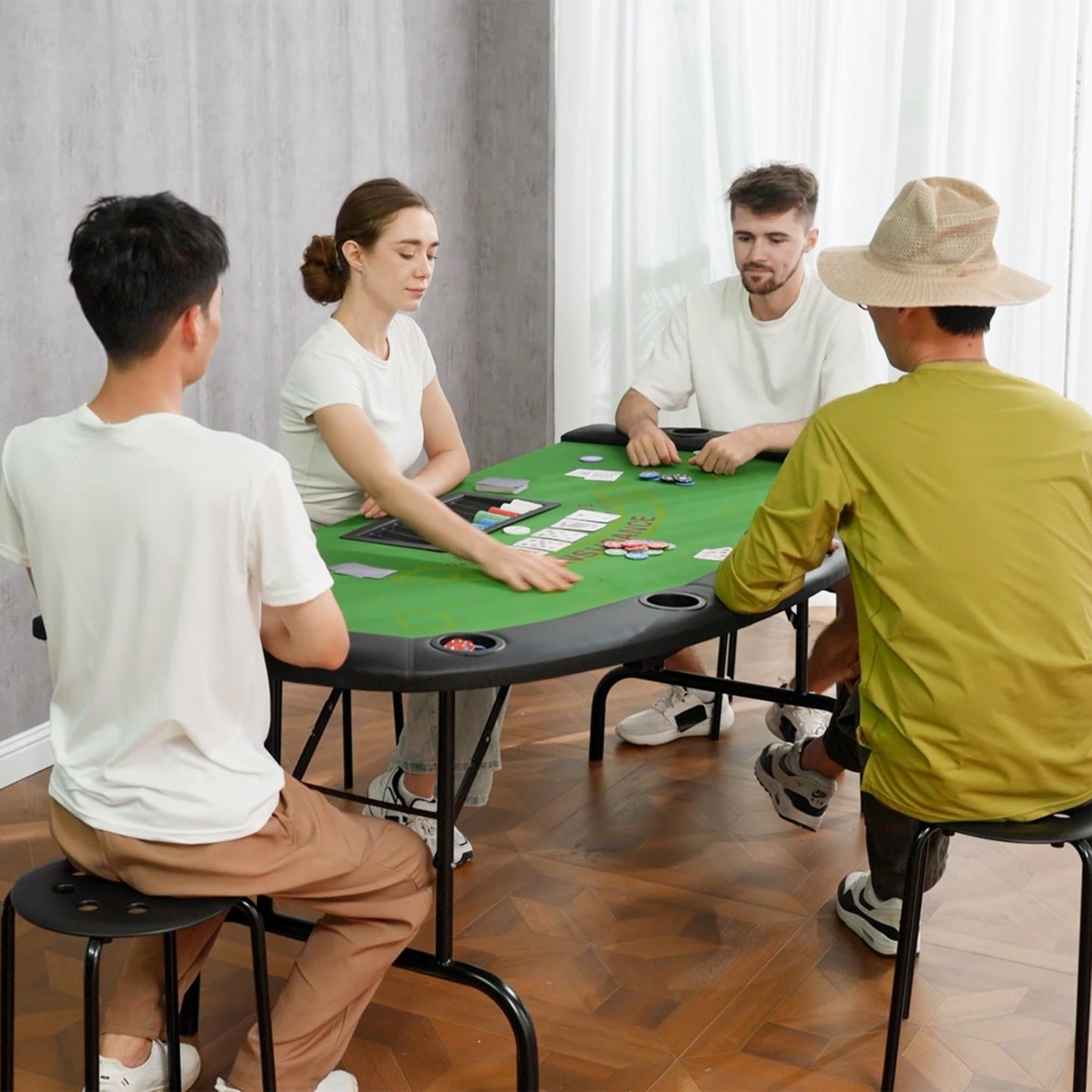 Soozier Poker Table Foldable, 72" Blackjack Table for 7 Players with Chip & Cup Holder, Green Felt