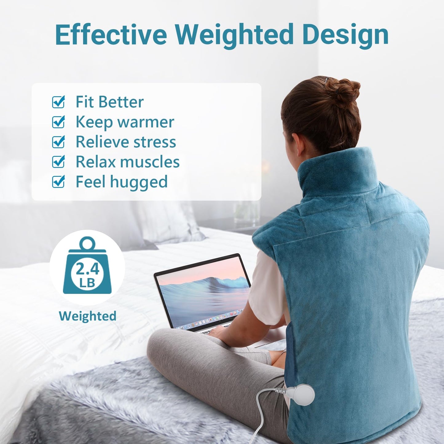 Comfytemp Weighted Heating Pad for Neck Shoulder Back Warmth, Birthday Christmas Gifts for Women Men Mom Dad, FSA Eligible Items Only List, Electric Large Heated Wrap for Elderly, 22"x33", Blue