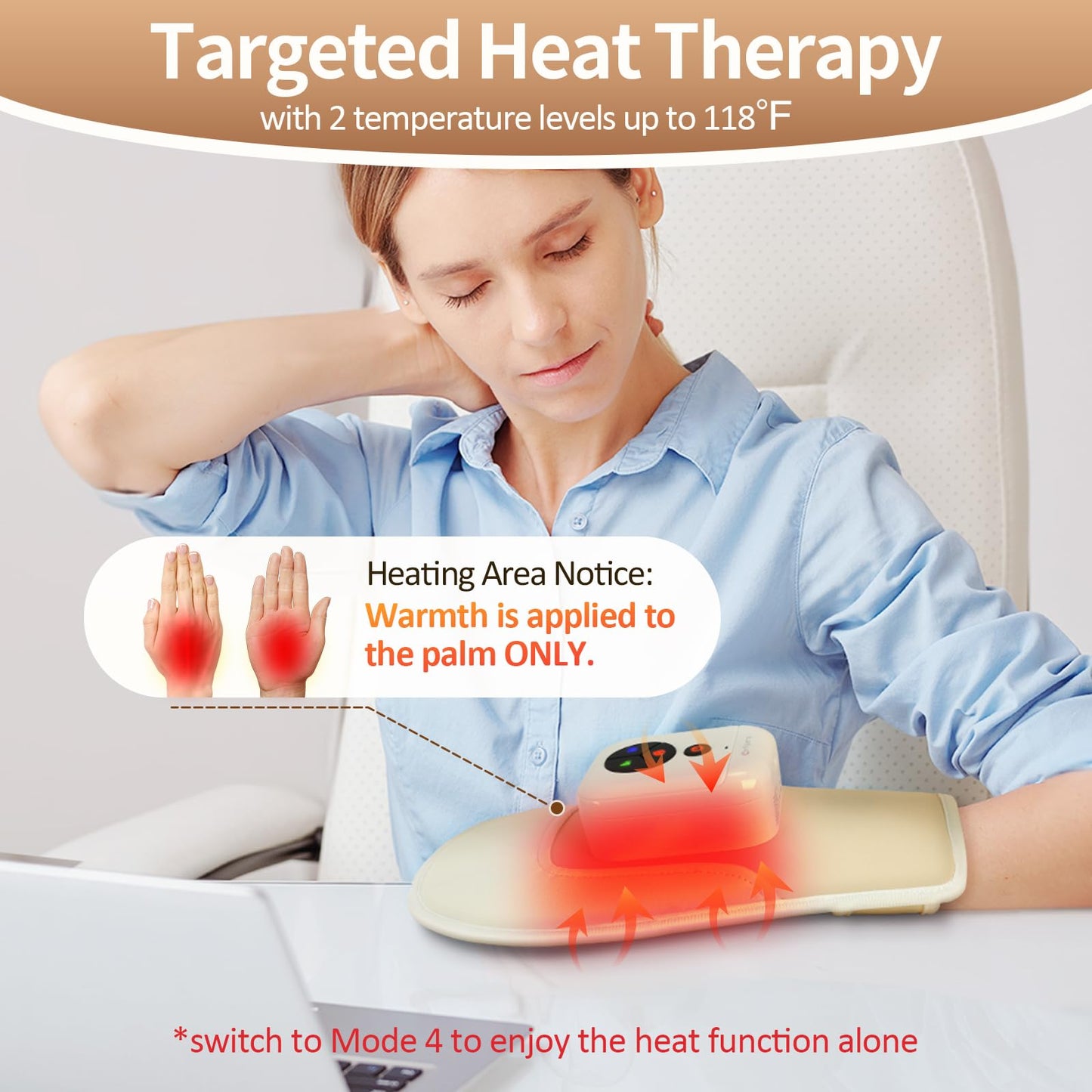 Comfytemp Hand Massager with Heat and Compression, Birthday Gift for Dad Mom Men Women, Portable Heated Glove for Fingers, Palm, Rechargeable Cordless Wrist Massage for Arthritis, Carpal Tunnel Relief